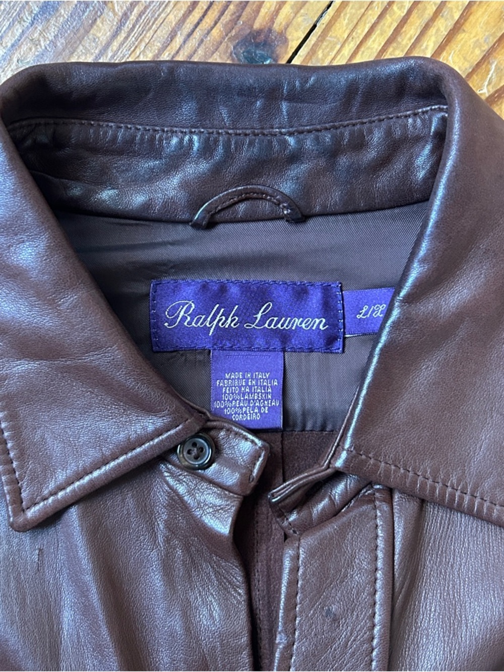 Ralph Lauren Purple Label Chocolate Brown Lambskin Button-Up Shirt Jacket - Picture 3 of 11